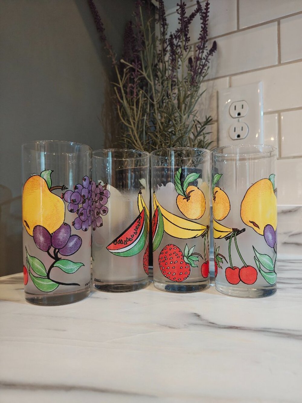 Vintage 1980s Vibrant Fruit Juice Glasses Made in France – Set of 4